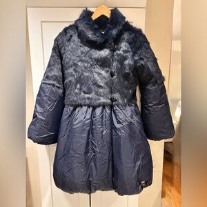 Miss Grant Navy Blue Genuine rabbit Fur-Trimmed Puffer Jacket Italy 11/12 girls